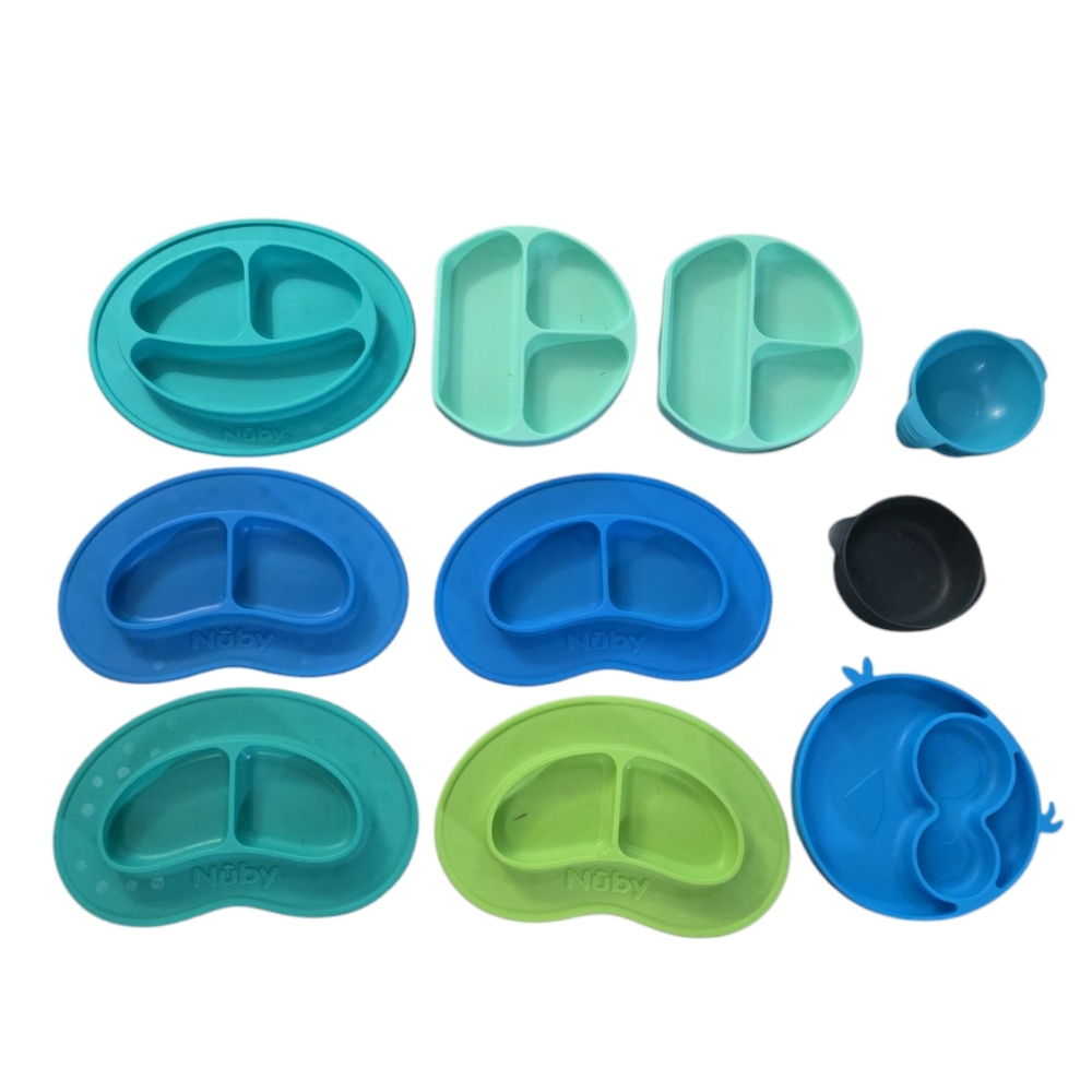 Nuby Sure Grip Silicone Miracle Mat Bulk 2 & 3 -Section Oval Plates and bowls